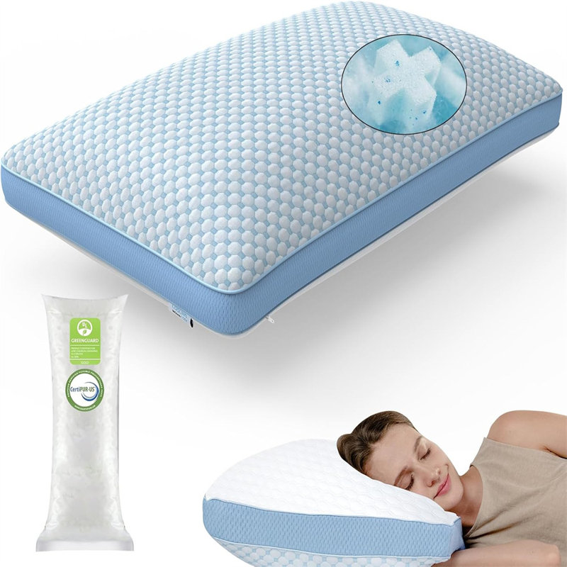 Vipbear Shredded Memory Foam Bed Pillow With Cooling Gel Back Stomach Or Side Sleeper Neck Support For Sleeping Wayfair